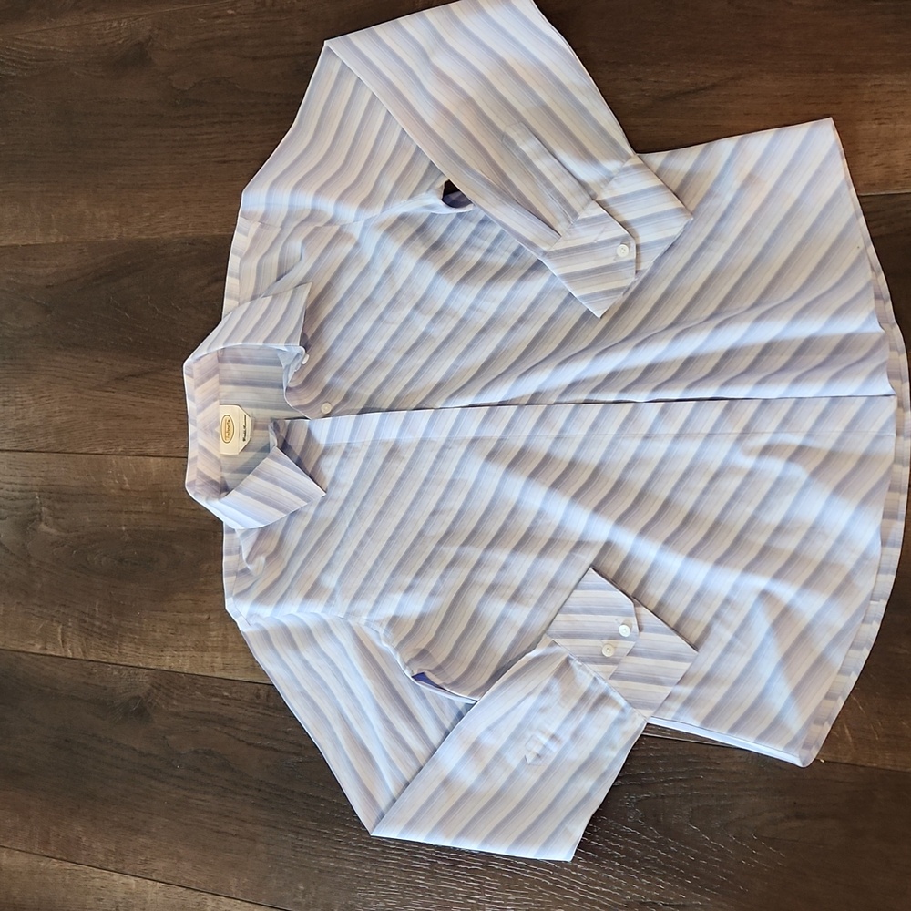 Talbots Wrinkle Resistant Striped Button Down Cotton Blouse Size 12